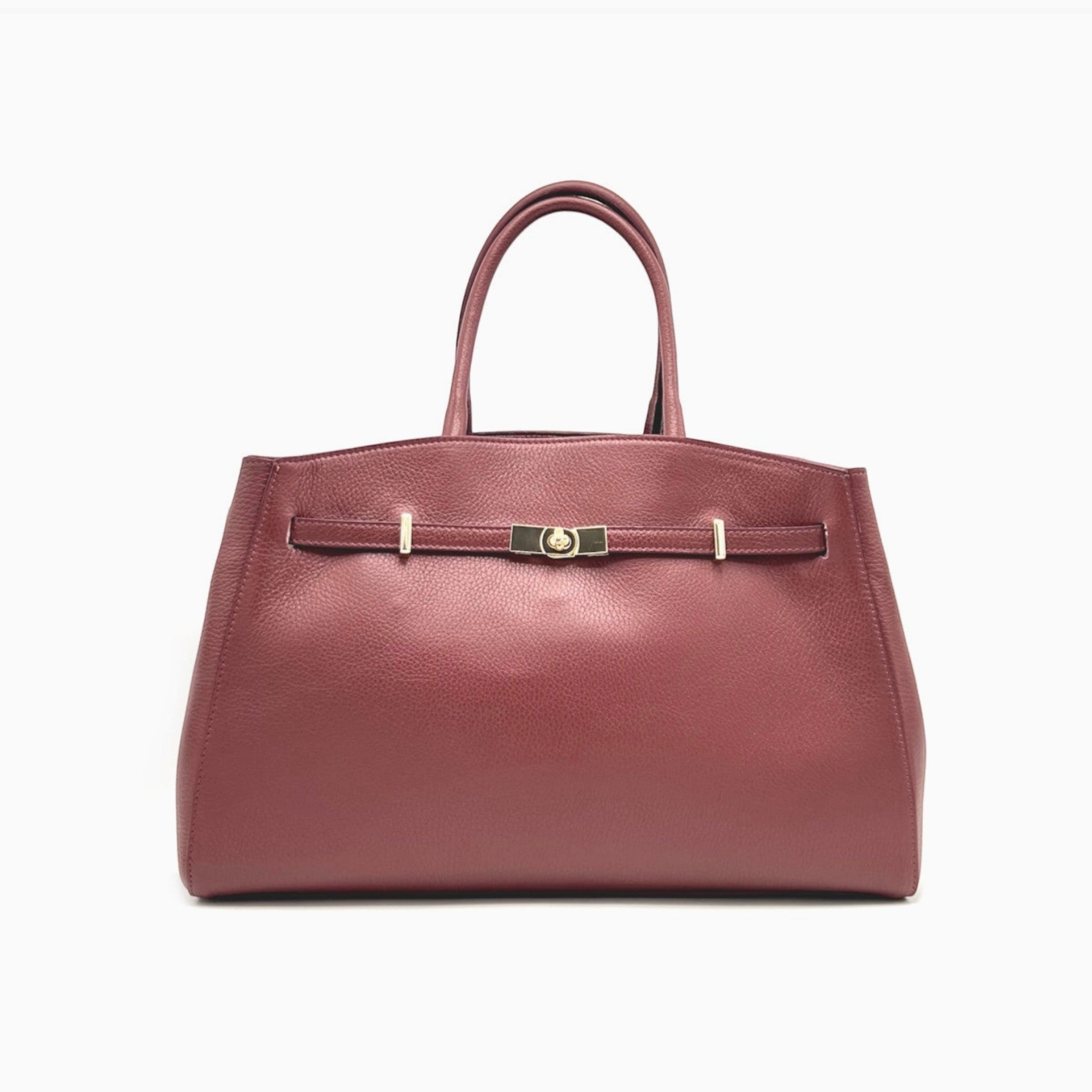 Sac à main XL  SUIE VALENTINI en cuir véritable bordeaux, fabriqué en Italie avec fermoir doré élégant.