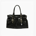 Sac à main noir en cuir brossé LOUISA LEE Lydia, détails boucles dorées, idéal pour ordinateur 16 pouces.