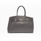 Sac à main XL  SUIE VALENTINI en cuir véritable gris, fabriqué à la main en Italie avec bandoulière réglable.