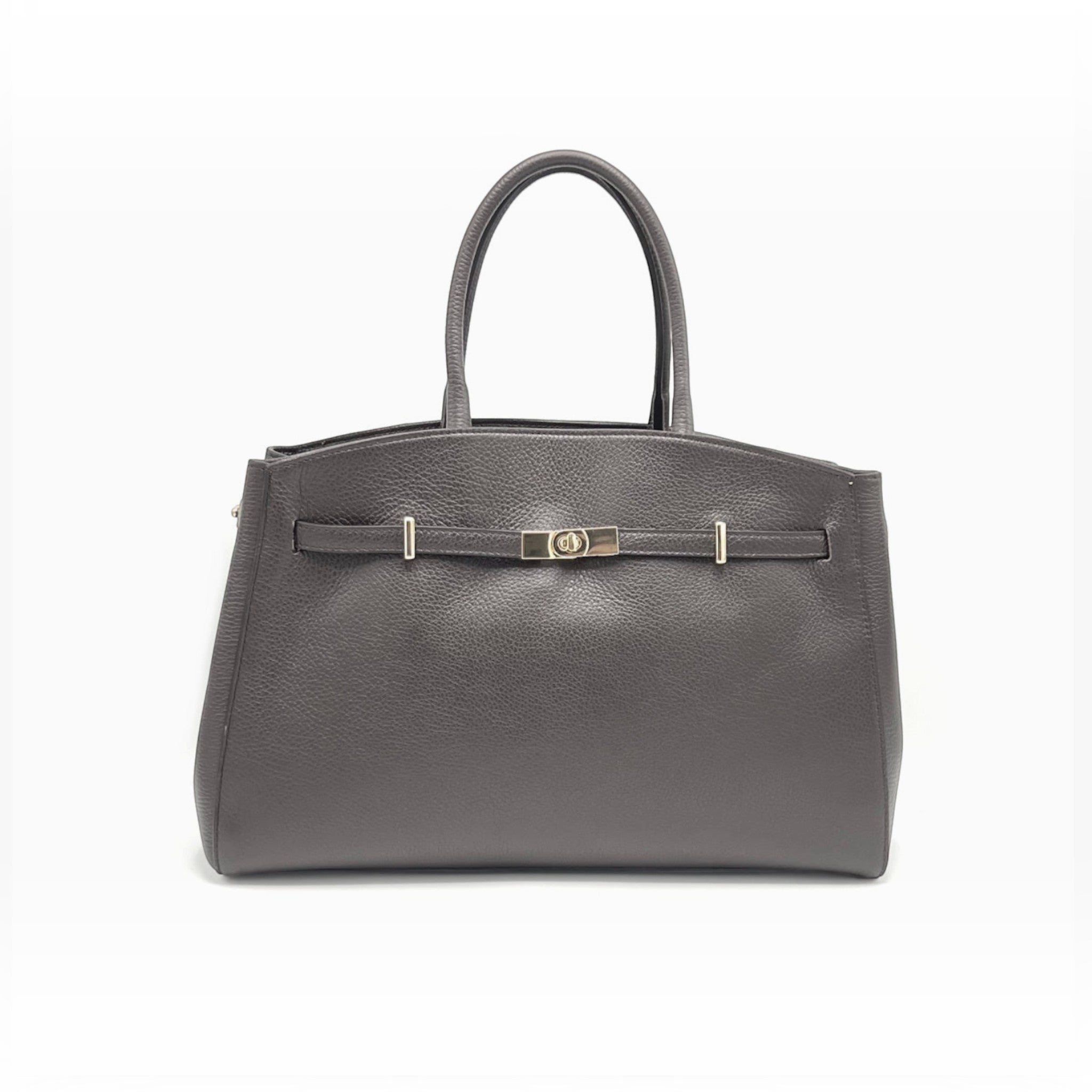 Sac à main XL  SUIE VALENTINI en cuir véritable gris, fabriqué à la main en Italie avec bandoulière réglable.