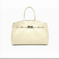 Sac à main XL  SUIE VALENTINI en cuir beige grainé, fabriqué à la main en Italie avec fermoir doré.