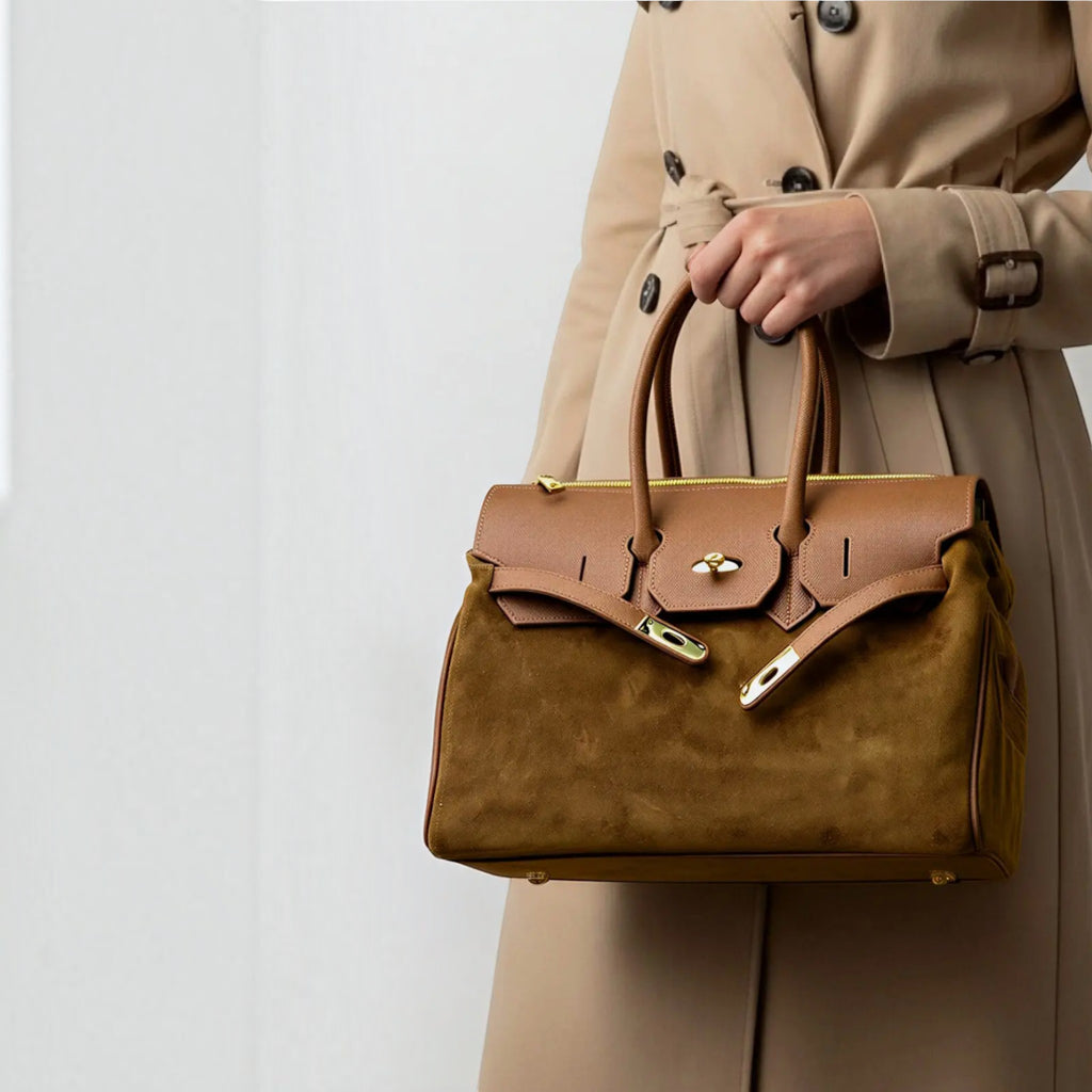 Sac à main daim et cuir véritable grand modèle SUIE VALENTINI - Sacs - SUIE VALENTINI