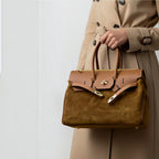 Sac à main daim et cuir véritable grand modèle SUIE VALENTINI - Sacs - SUIE VALENTINI