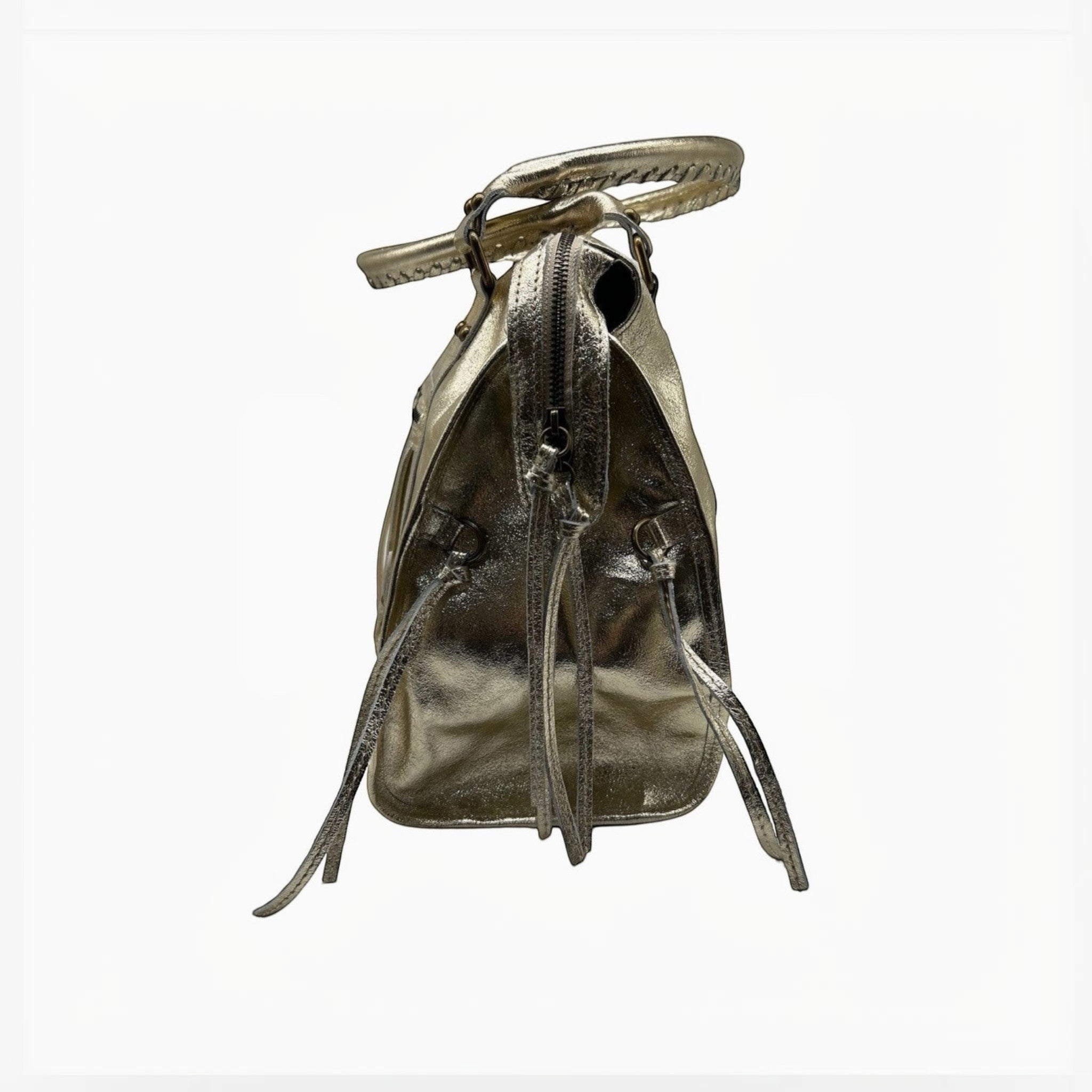 Sac à main Capucine Large LOUISA LEE en cuir irisé doré, fabrication italienne, idéal pour ordinateur portable.