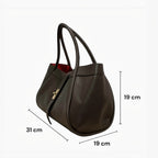 Sac mini Hugo LOUISA LEE en cuir grainé marron foncé, doublure rouge, fabrication italienne,
