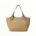 Sac à main Louisa Lee Olga en raphia tressé naturel et cuir de vachette, design italien chic et spacieux.