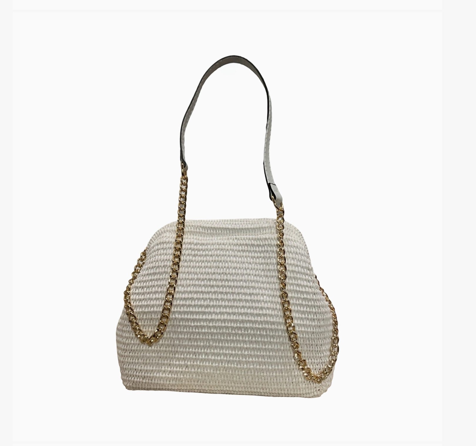 Sac Laure LOUISA LEE en raphia blanc avec chaîne dorée et fermoir rétro, vendu chez