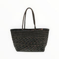 Grand sac shopping  Louisa Lee en cuir tressé noir, style bohème-chic avec anses tressées, fabriqué en Italie.