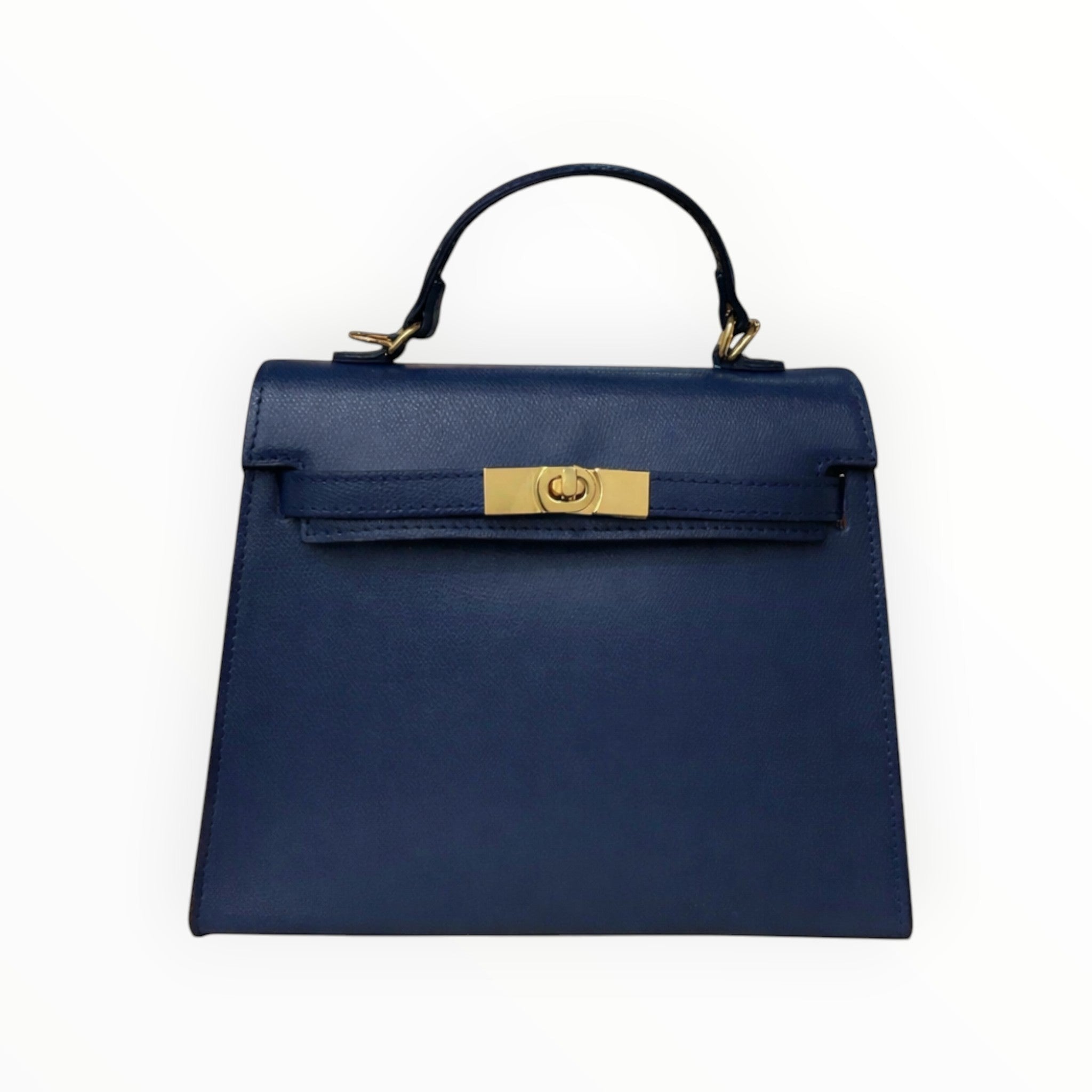 Sac Stella bleu marine en cuir véritable italien LOUISA LEE avec fermoir doré et poignée supérieure. BROCK