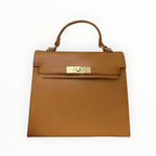 BROCK Sac Stella en cuir véritable italien marron avec fermoir doré et poignée supérieure. Design élégant et pratique.