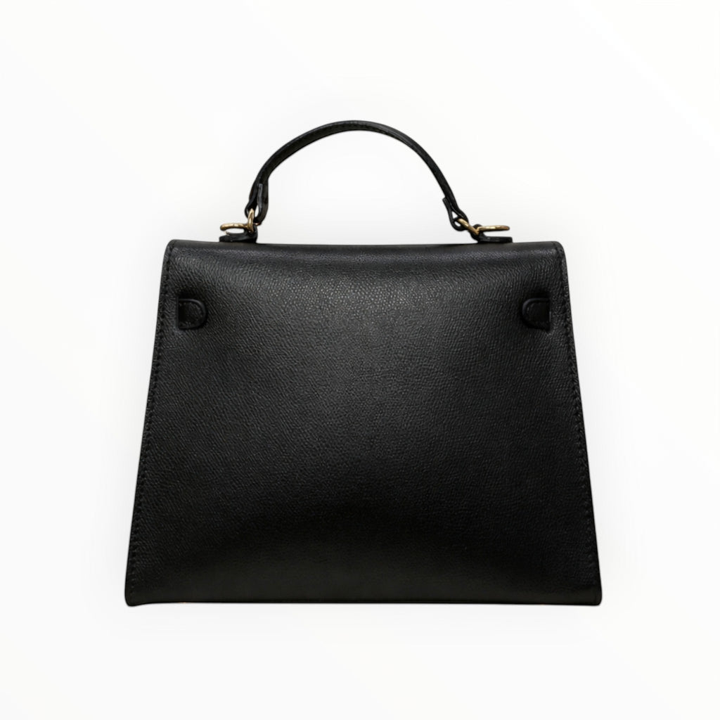 Sac Stella noir en cuir véritable italien avec poignée supérieure et détails dorés.
