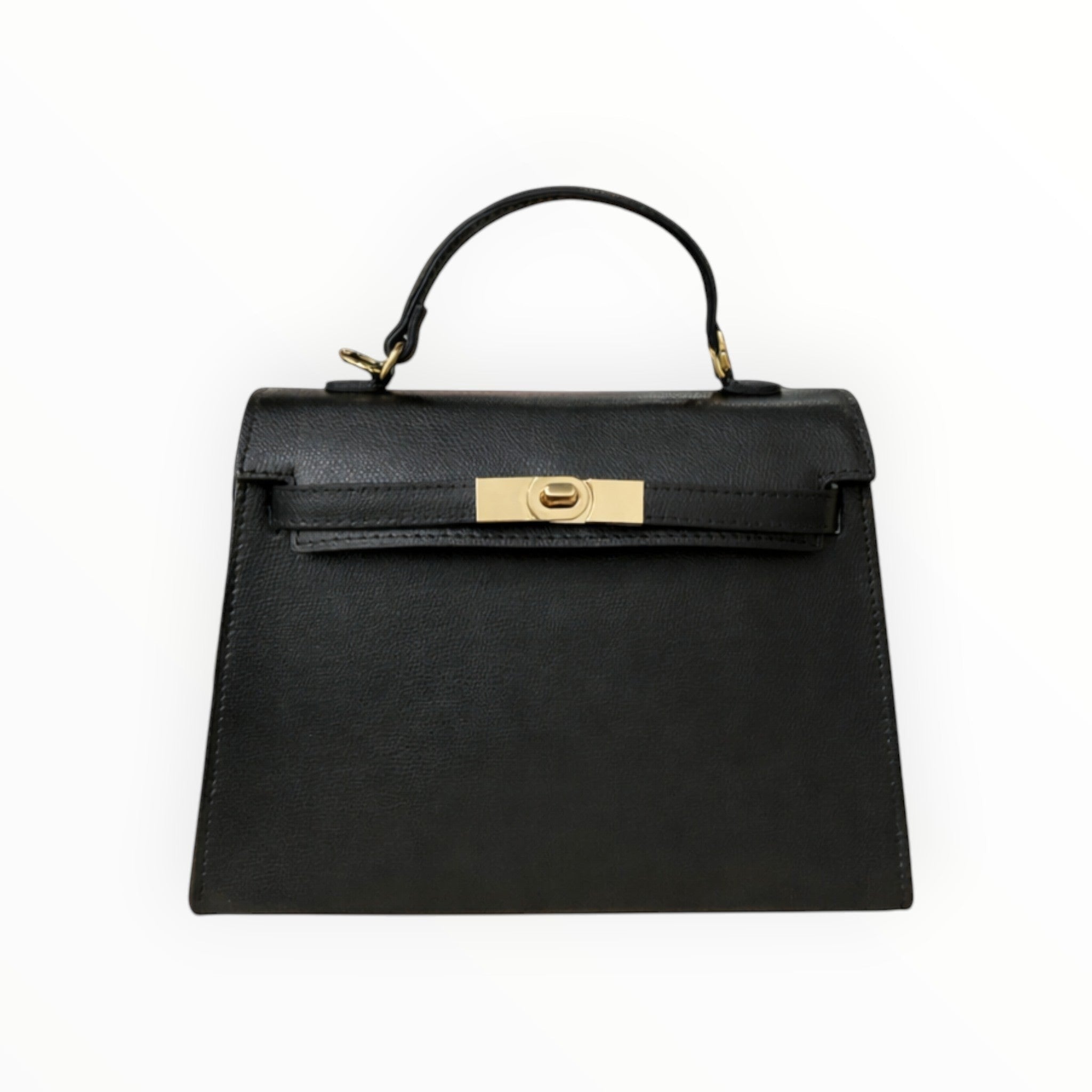 Sac Stella noir en cuir véritable italien LOUISA LEE de BROCK avec fermoir doré et poignée supérieure.