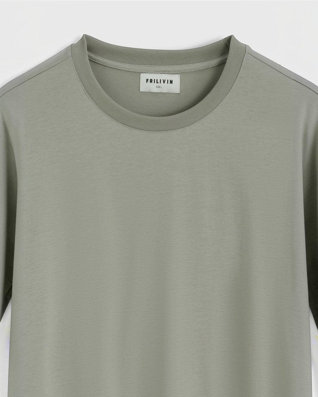 T-shirt basique FRILIVIN gris clair en coton, modal et polyester, manches courtes, col rond, coupe décontractée.