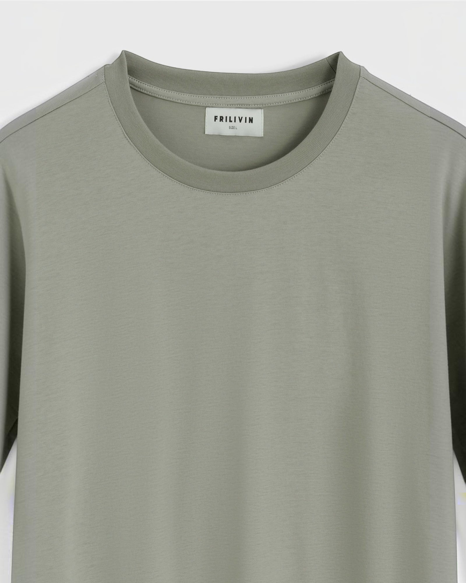 T-shirt basique FRILIVIN gris clair en coton, modal et polyester, manches courtes, col rond, coupe décontractée.