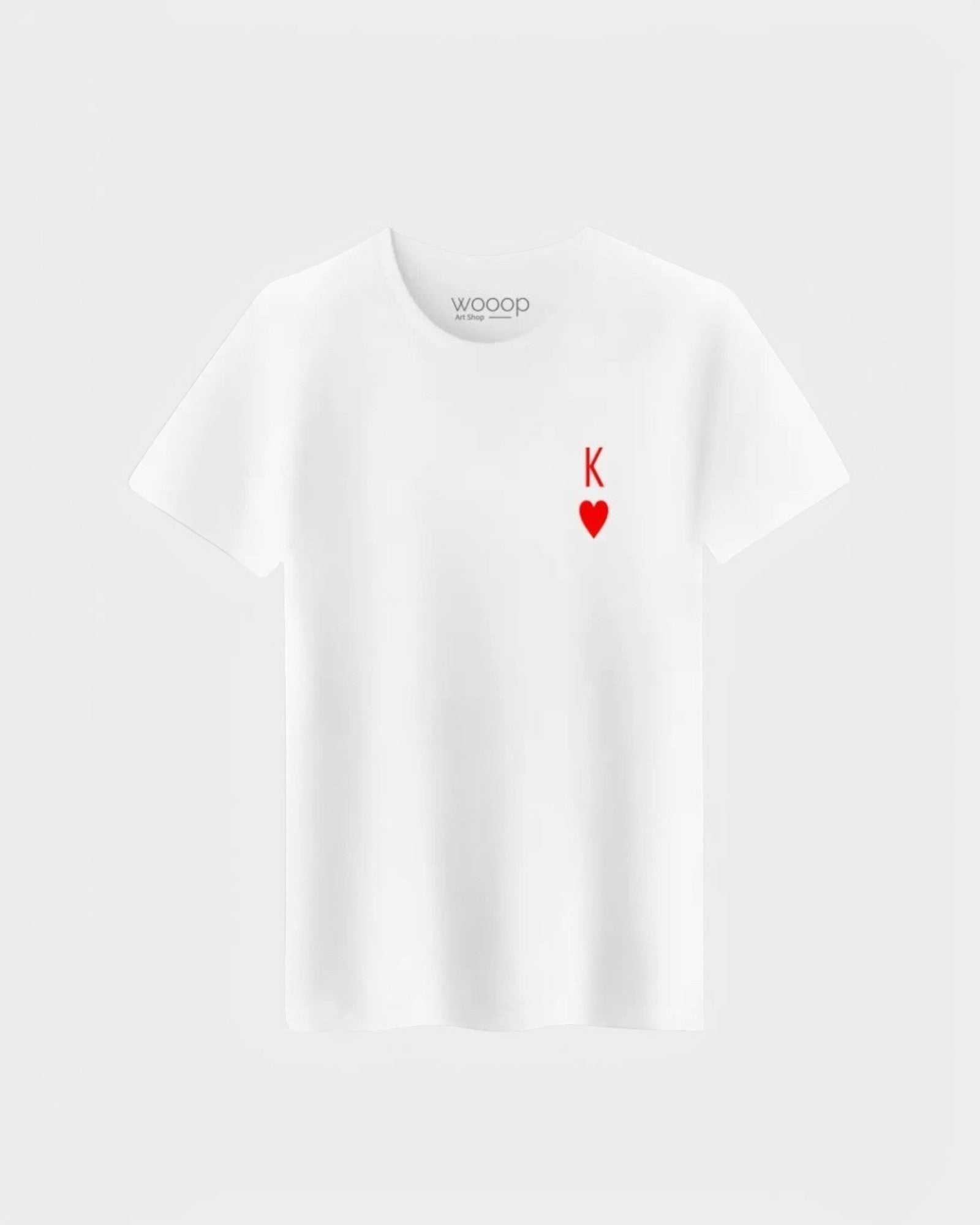 T-shirt blanc en coton bi avec imprimé King Cœur rouge, col rond, manches courtes.