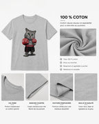 T-Shirt Gris Chiné Femme Boxing Cat WOOOP - T-Shirts - WOOOP